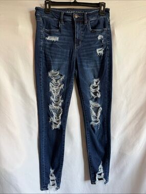 American Eagle Outfitters Distressed Dark Blue Skinny Jeans